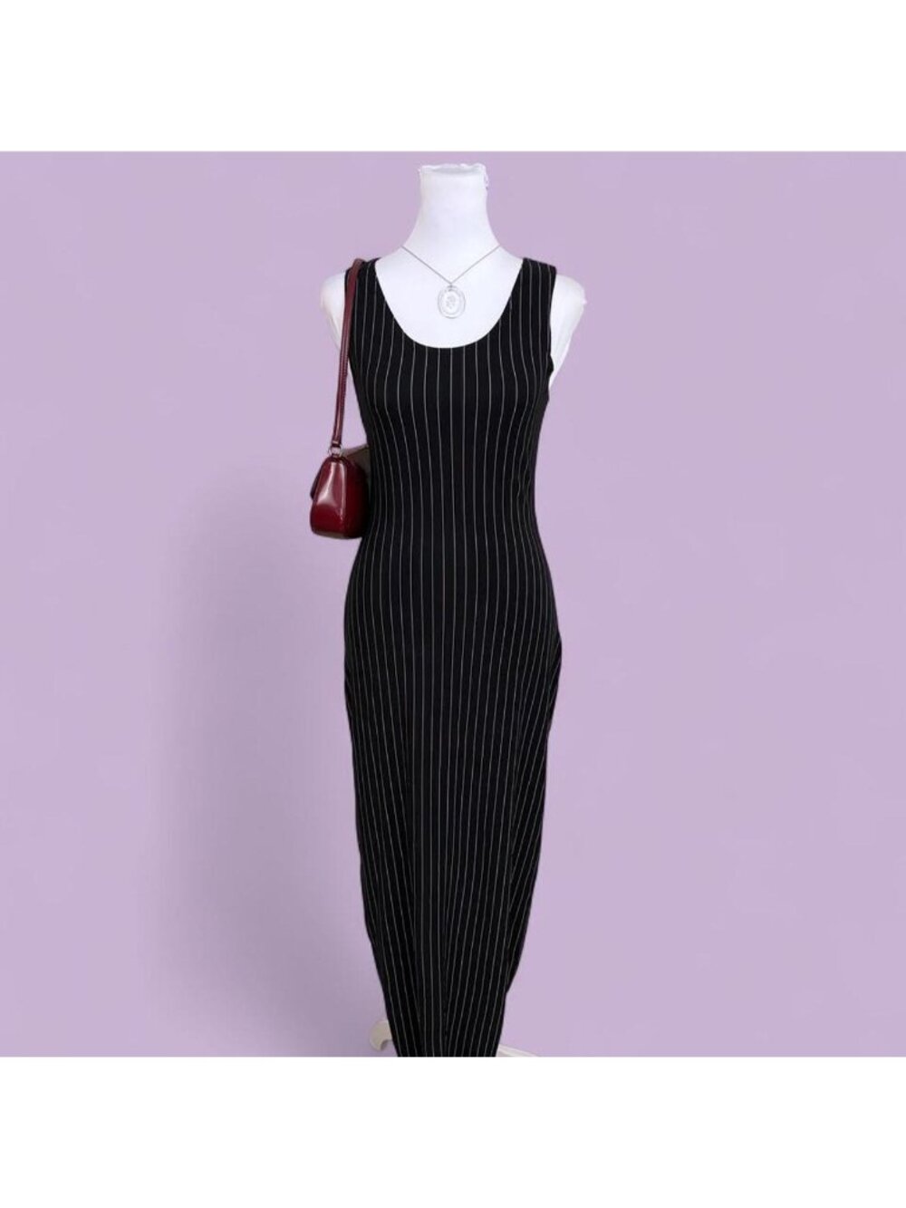 90s pinstripe chic maxi dress